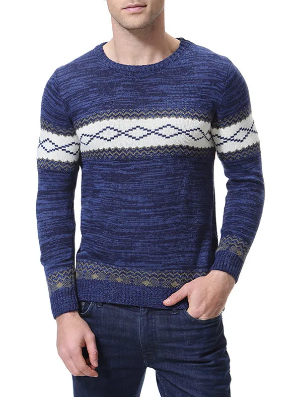 Men's Ethnic Jacquard Slim Fit Pullover Sweater