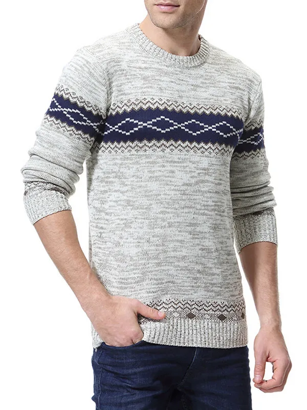 Men's Ethnic Jacquard Slim Fit Pullover Sweater