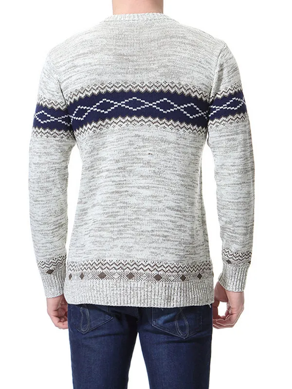 Men's Ethnic Jacquard Slim Fit Pullover Sweater