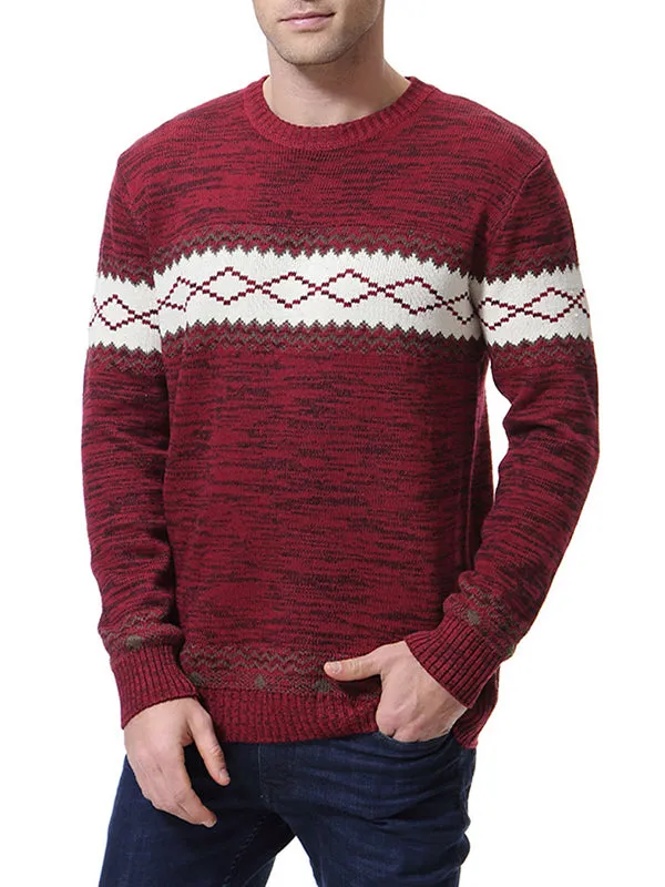 Men's Ethnic Jacquard Slim Fit Pullover Sweater