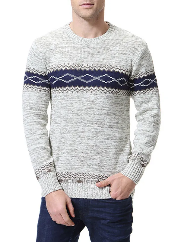 Men's Ethnic Jacquard Slim Fit Pullover Sweater