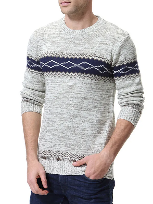 Men's Ethnic Jacquard Slim Fit Pullover Sweater