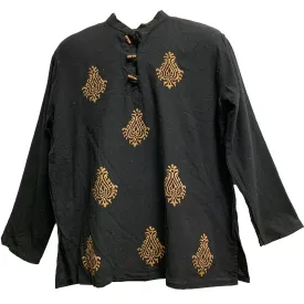 Mens Indian Ethnic Cotton Bohemian Paisley Mandarin Collar Long Sleeve Shirt Mens Plus Size Kurta