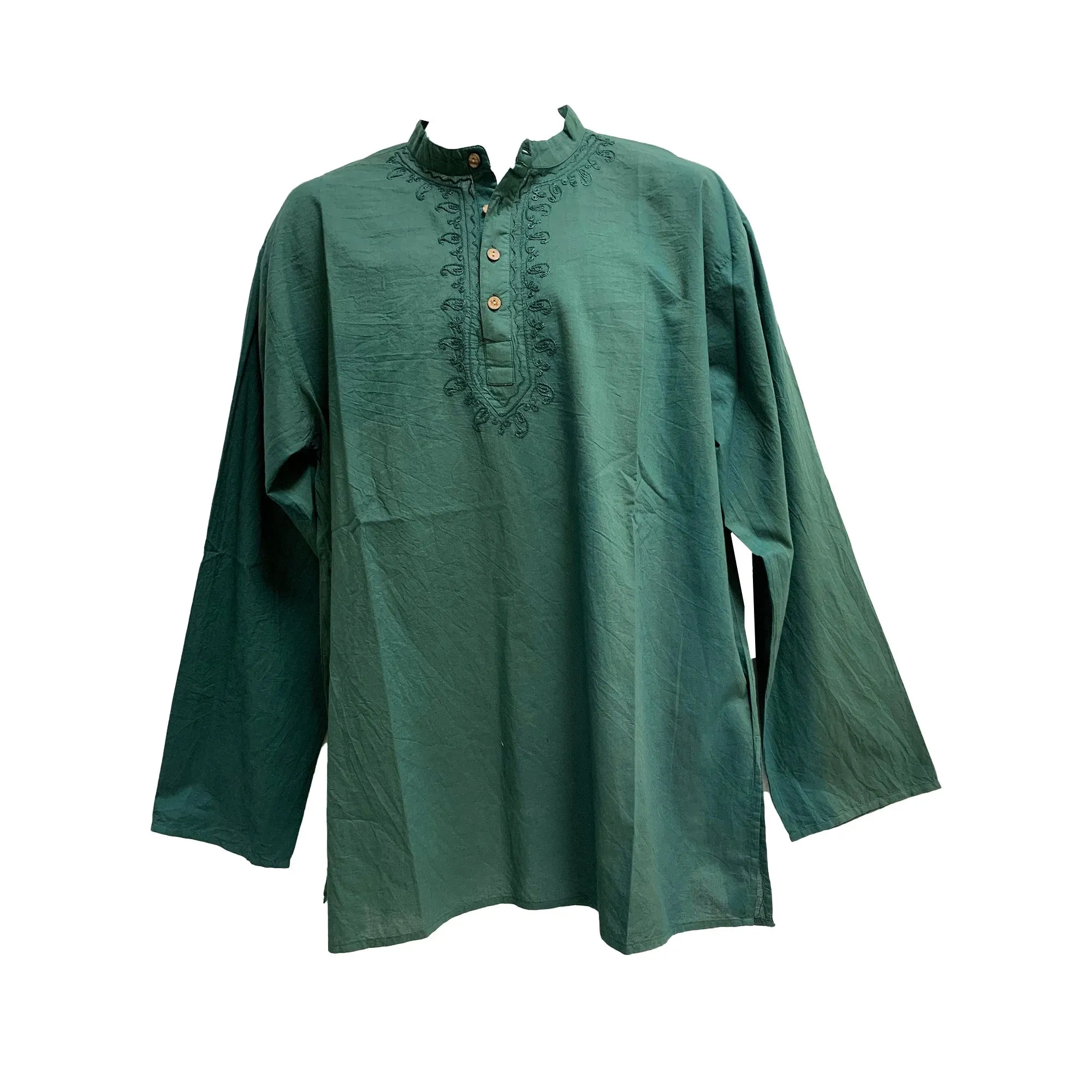 Men's Mandarin Collar Gauze Cotton Embroidered Kurta Boho Shirt Long Sleeve Shirt Loose fit Yoga Shirt