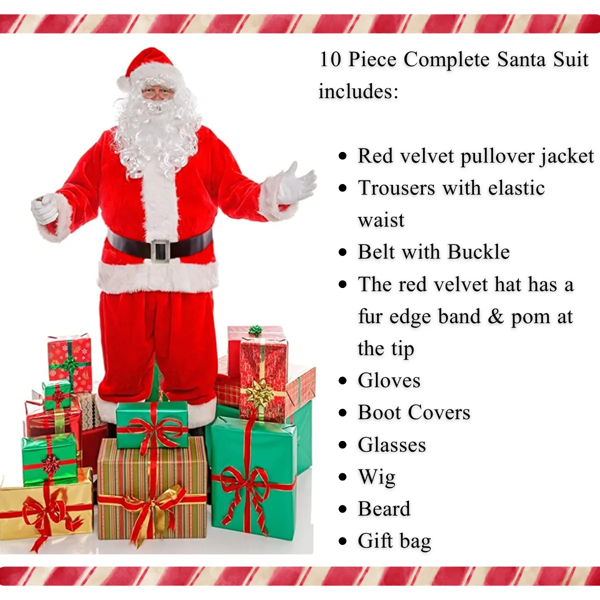 Men's Santa Claus Costumes 10-pc, L-XXL