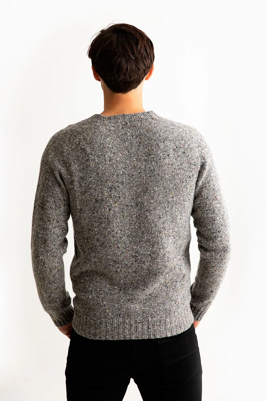 Mens Seamless Saddle Shoulder Donegal Jumper - Grey