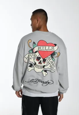 Mens Slow-Love Graphic Crew Neck Sweatshirt - Grey