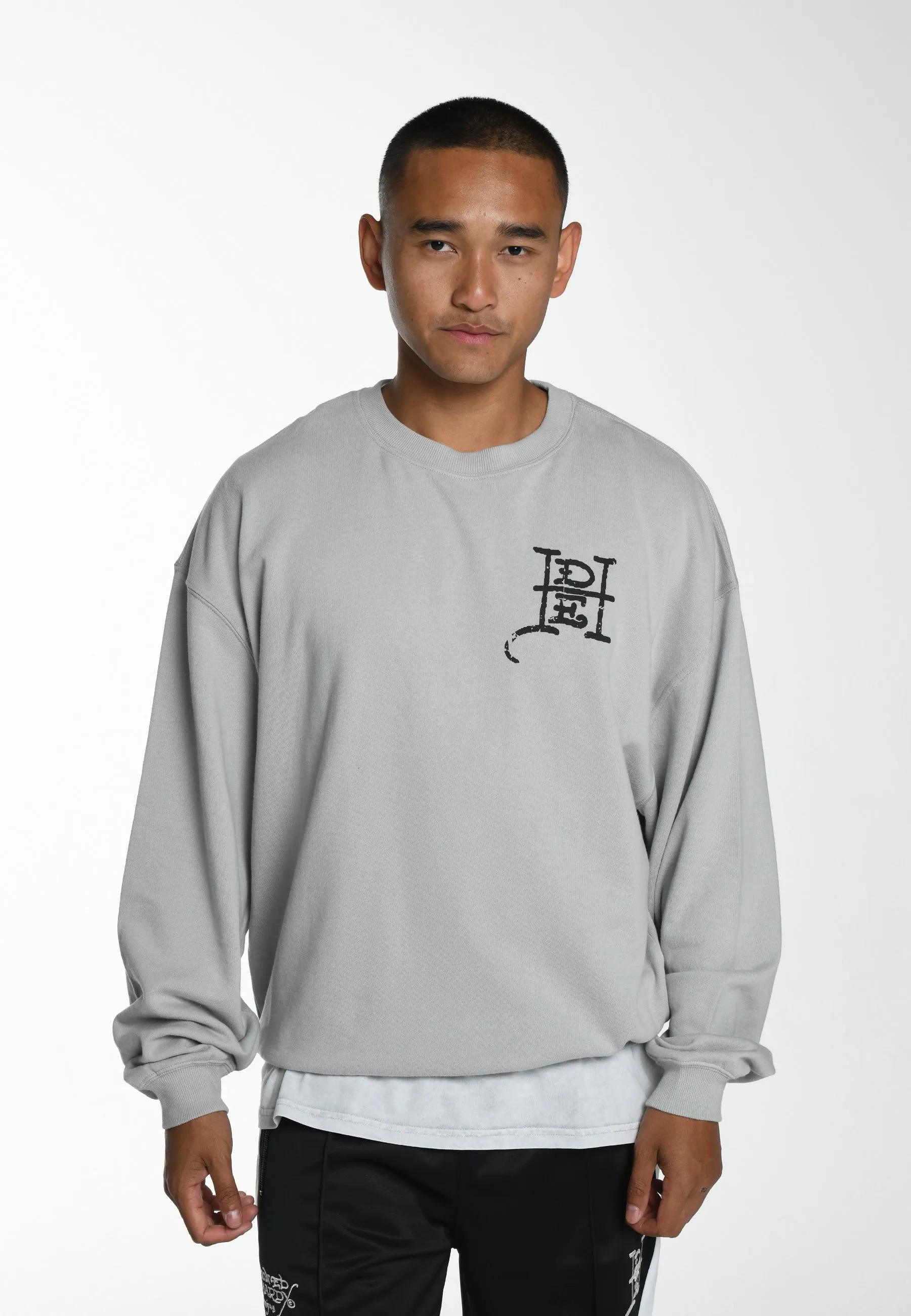 Mens Slow-Love Graphic Crew Neck Sweatshirt - Grey