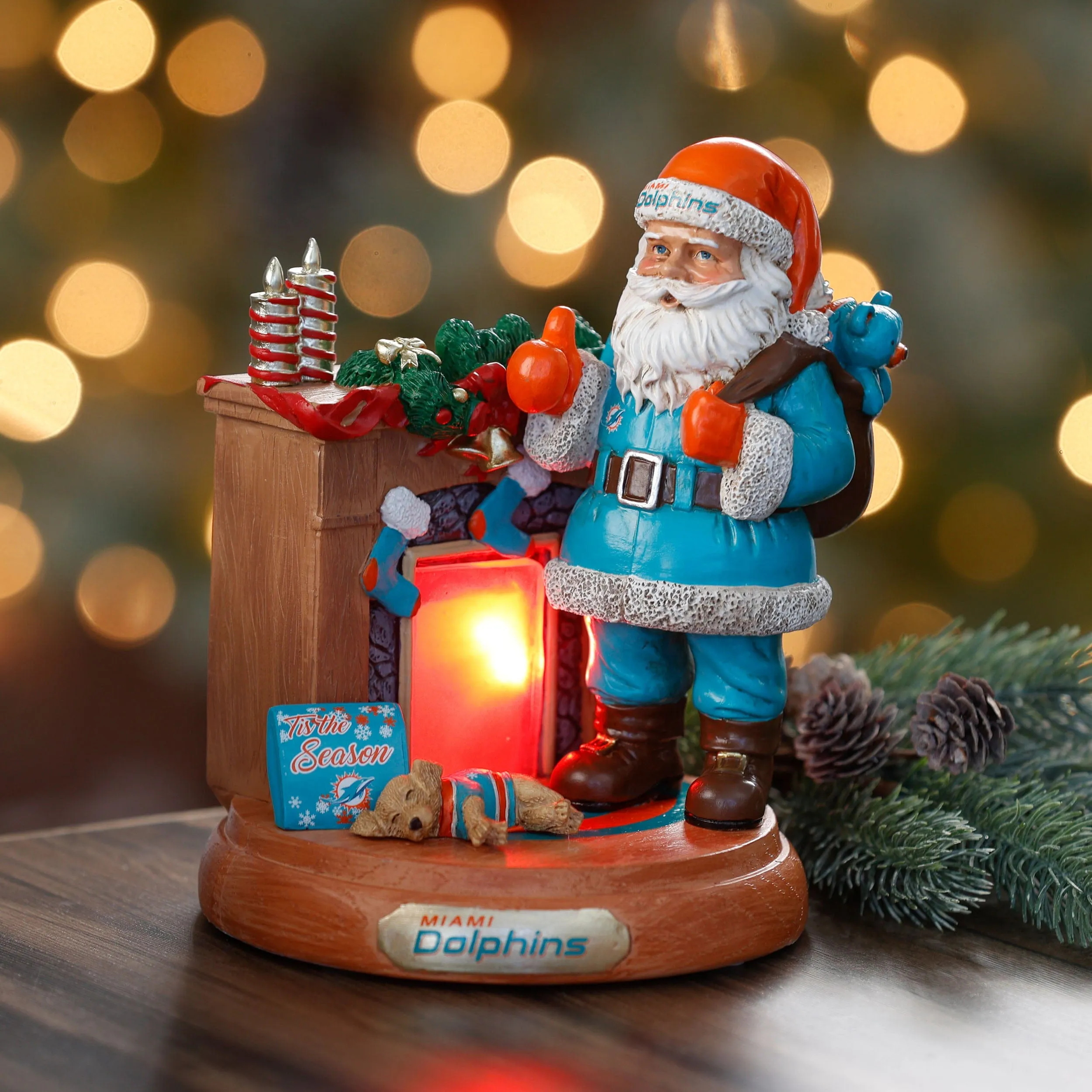 Miami Dolphins NFL Santa Fireplace Figurine