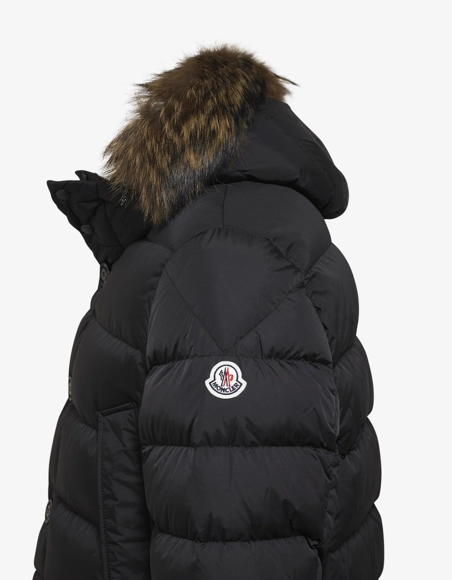 Moncler Cluny Black Fur Trim Down Jacket