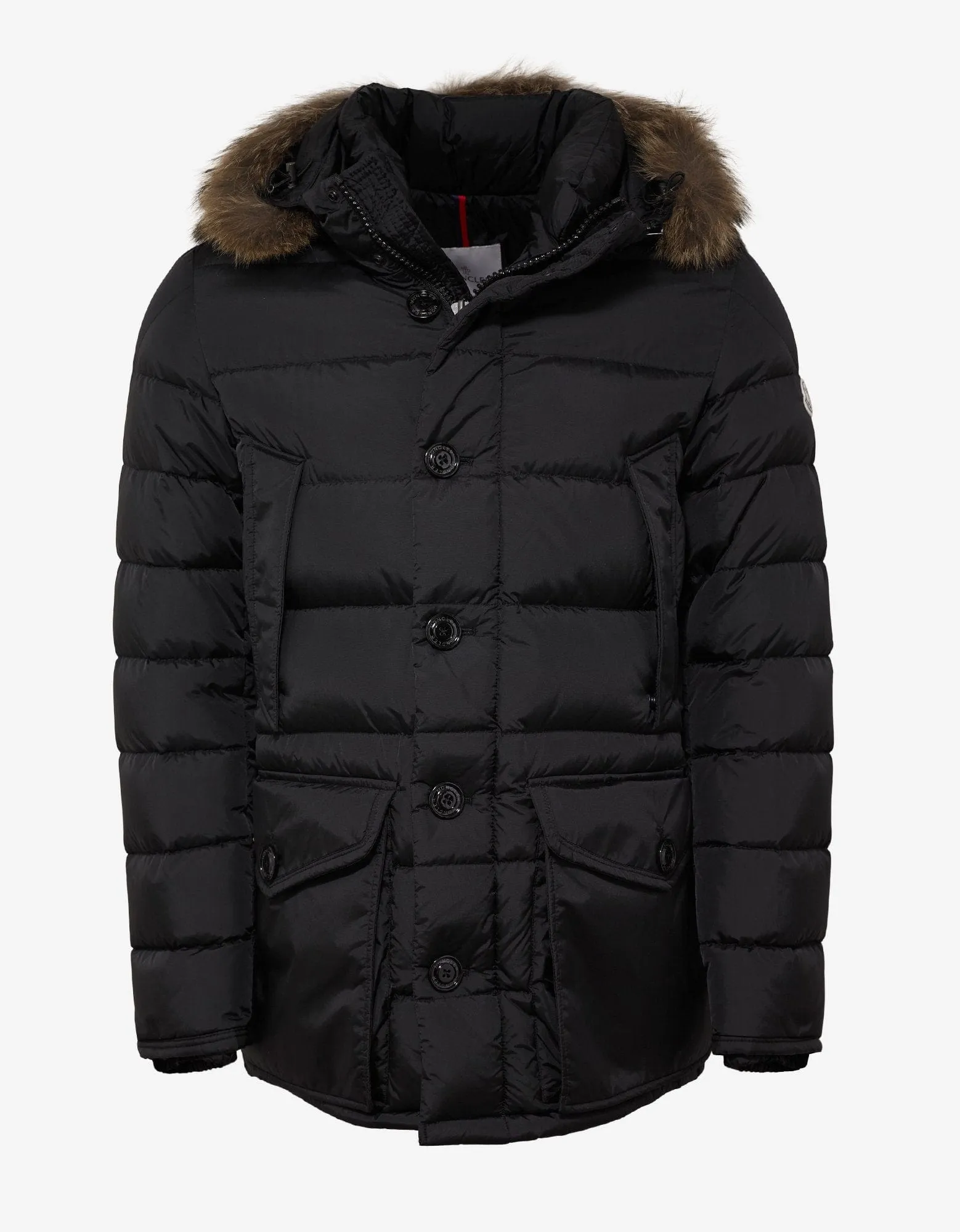 Moncler Cluny Black Fur Trim Down Jacket