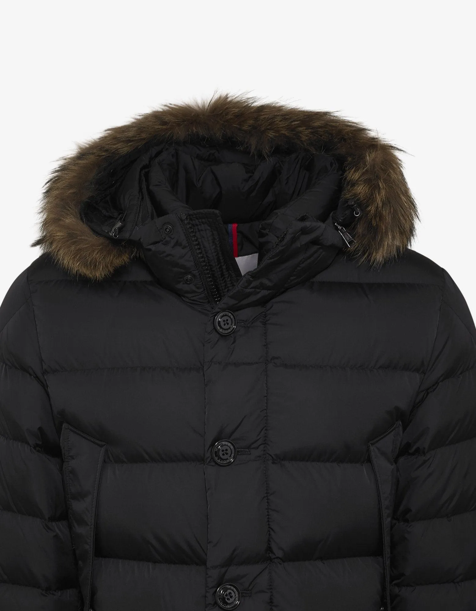 Moncler Cluny Black Fur Trim Down Jacket