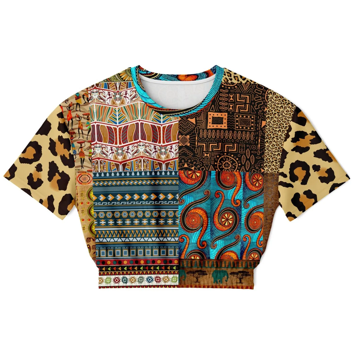 Mother Lode African Print Short Sleeve Cropped Eco-Poly Sweater