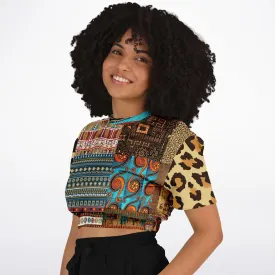 Mother Lode African Print Short Sleeve Cropped Eco-Poly Sweater