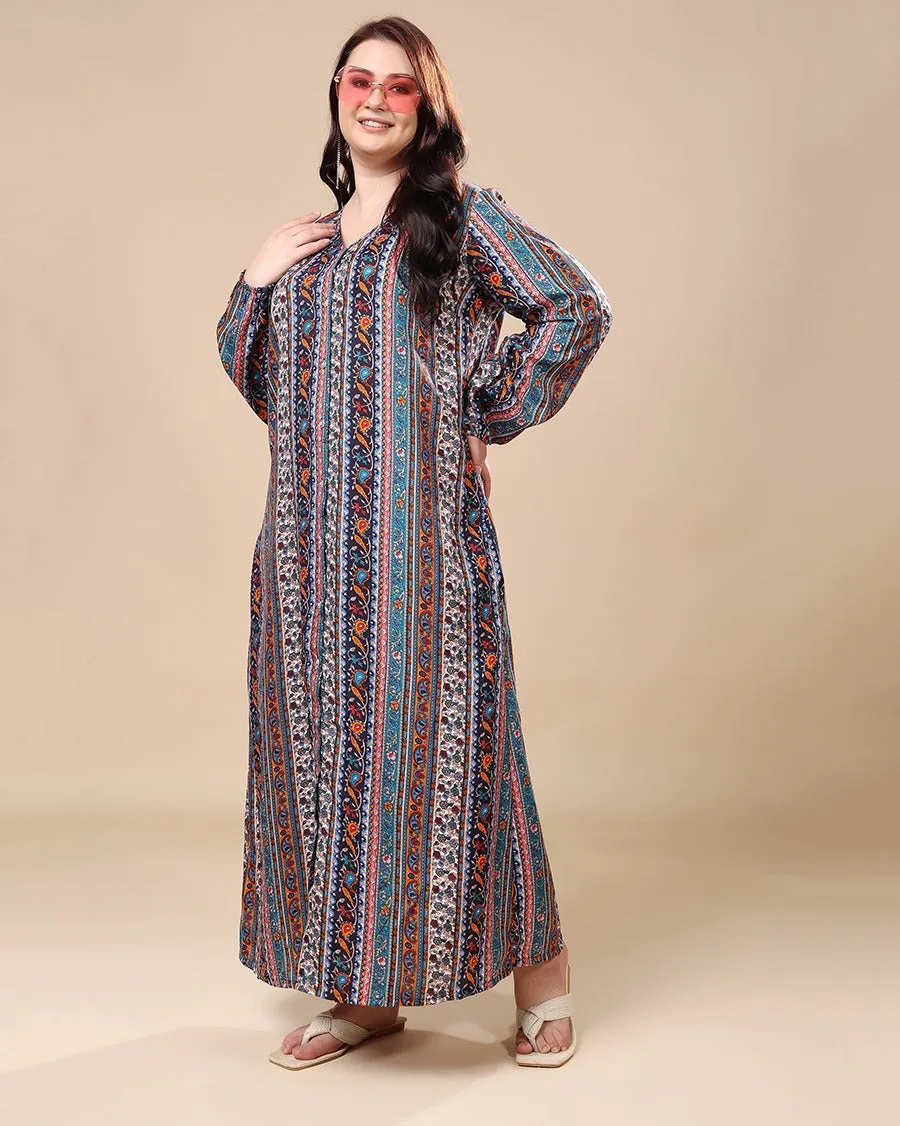 Multicolored Ethnic Printed Night Dress