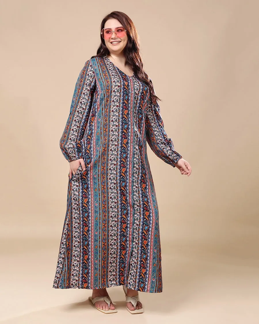 Multicolored Ethnic Printed Night Dress