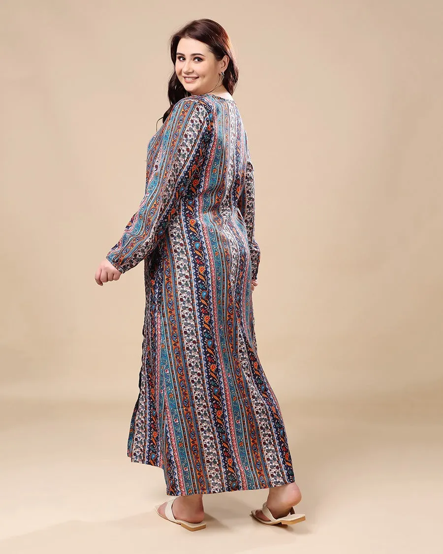 Multicolored Ethnic Printed Night Dress