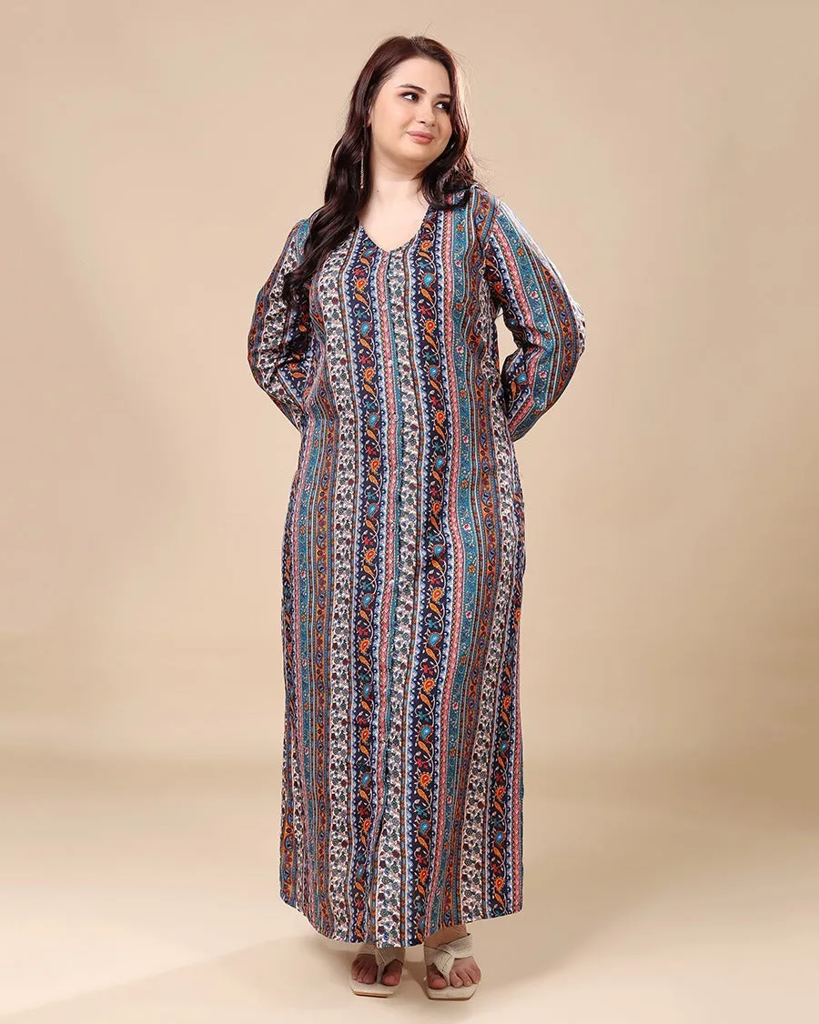 Multicolored Ethnic Printed Night Dress