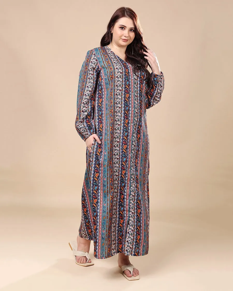 Multicolored Ethnic Printed Night Dress