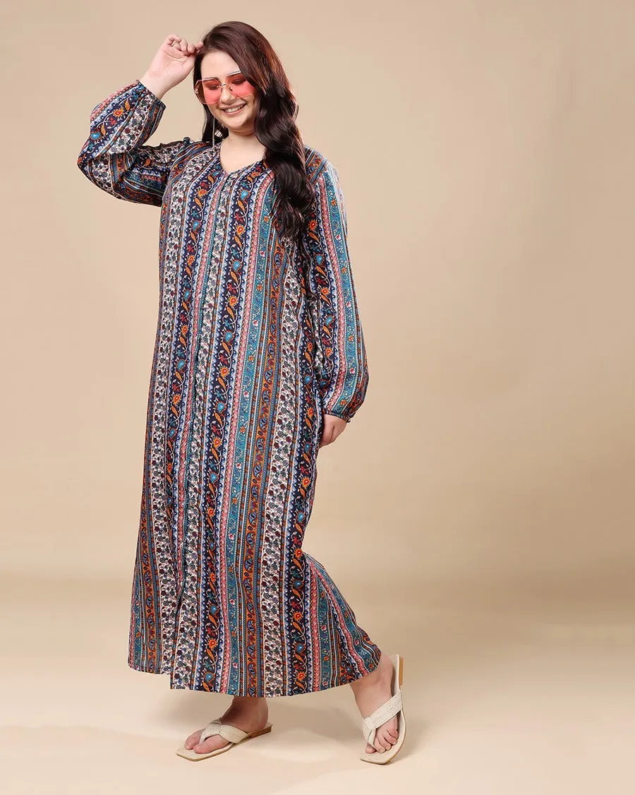 Multicolored Ethnic Printed Night Dress