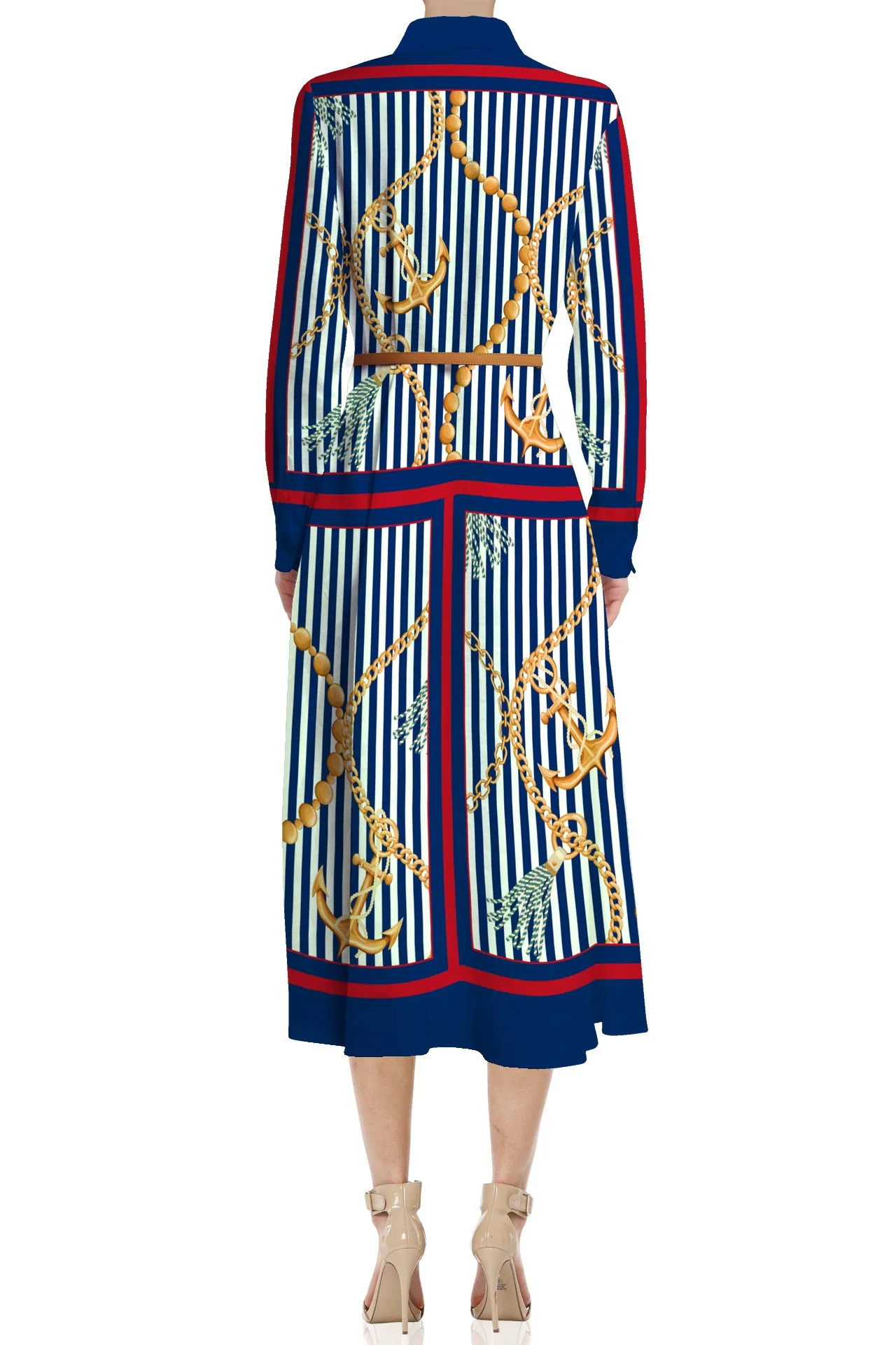 Nautical Stripes Blue Midi Shirt Dress