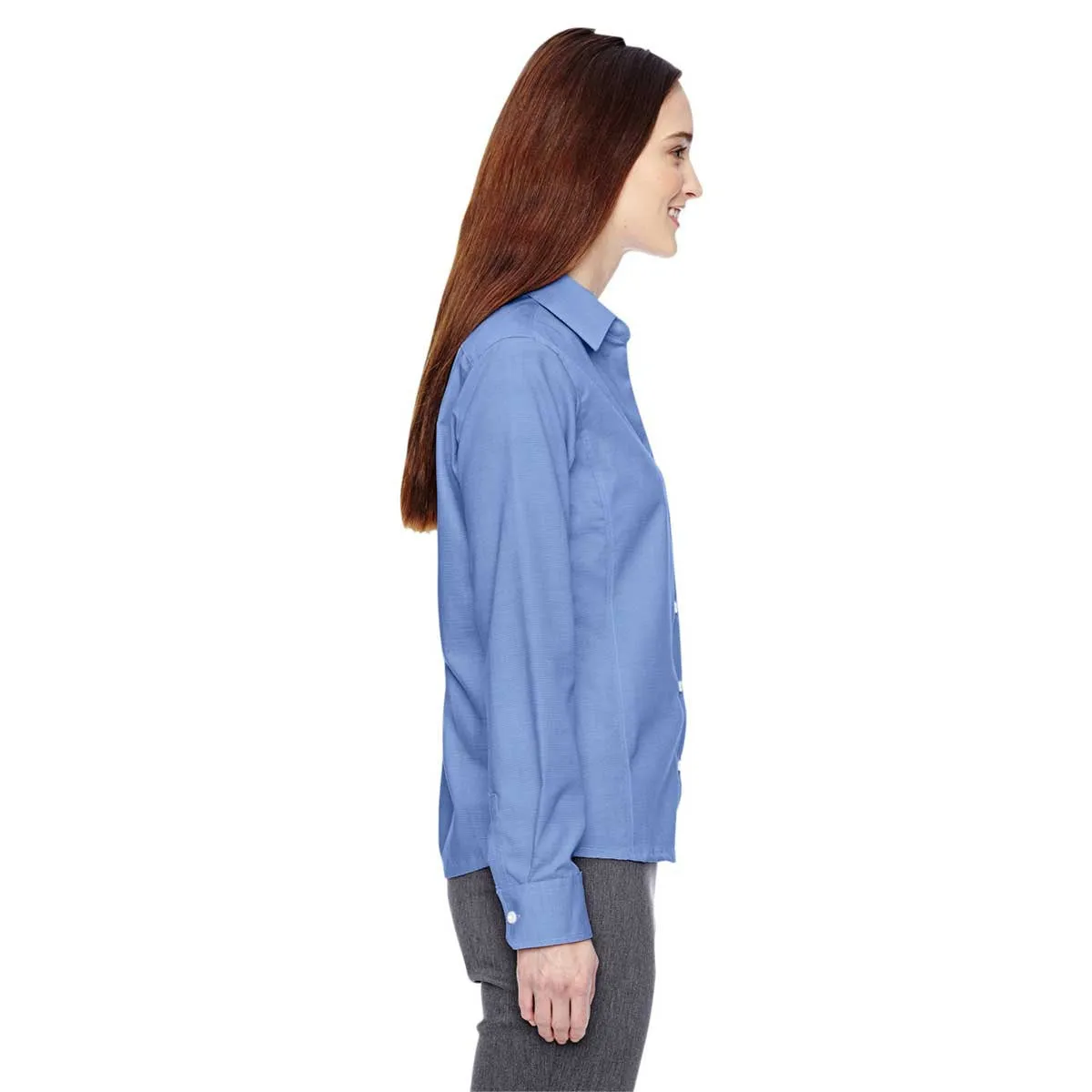 North End Women's Ink Blue Precise Two-Ply 80'S Dobby Taped Shirt