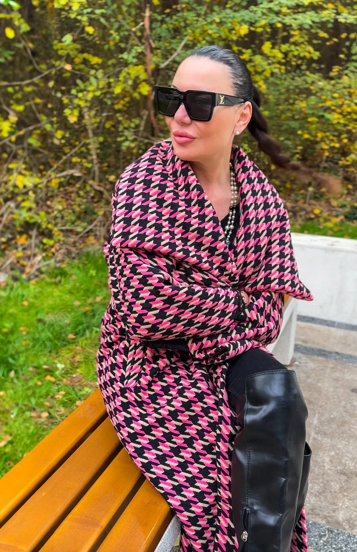 OFELIA Pink Houndstooth Coat