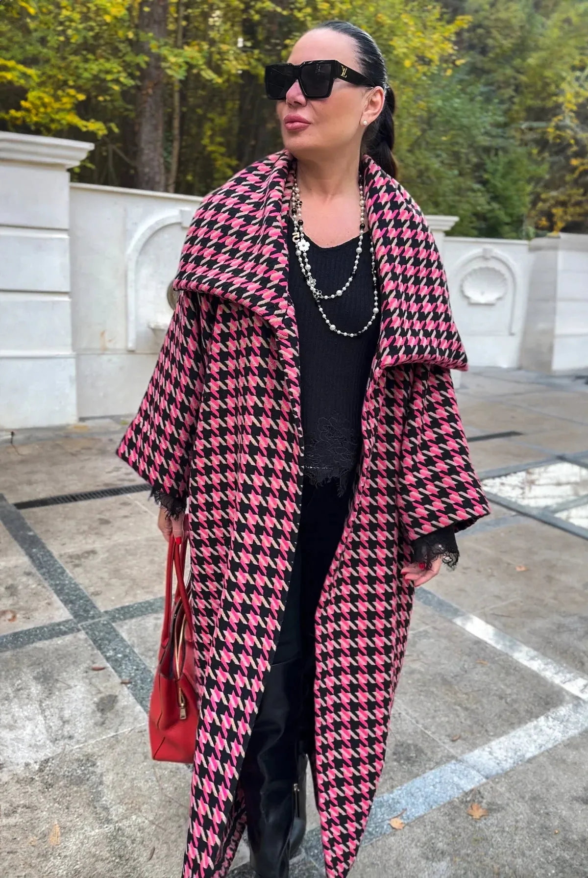 OFELIA Pink Houndstooth Coat