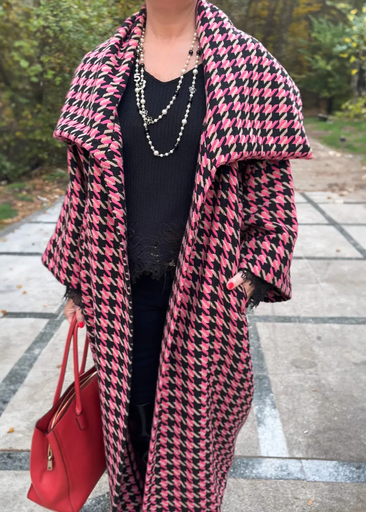 OFELIA Pink Houndstooth Coat