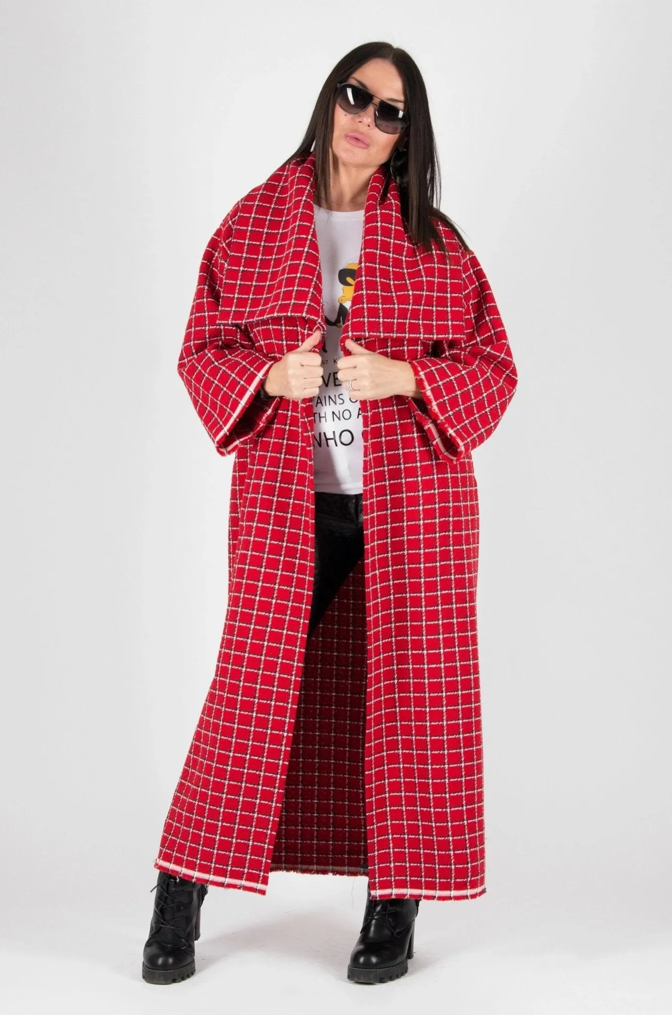 OFELIA Red Plaid Long Coat ON SALE