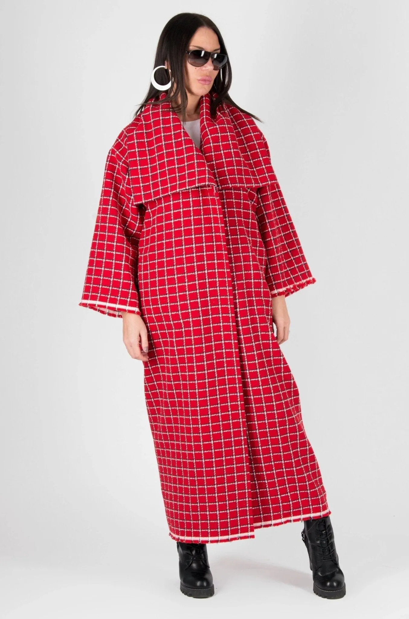 OFELIA Red Plaid Long Coat ON SALE