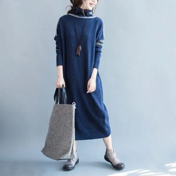 Oversized Blue Turtleneck Sweater Dress