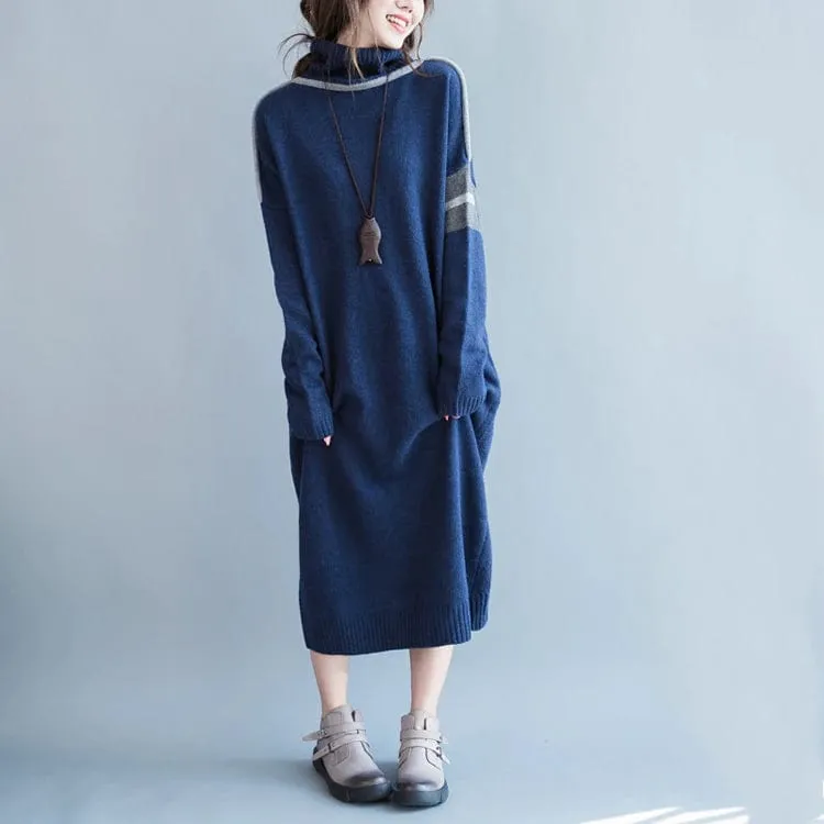 Oversized Blue Turtleneck Sweater Dress