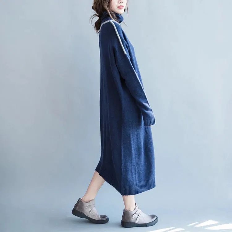 Oversized Blue Turtleneck Sweater Dress