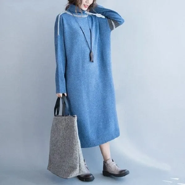 Oversized Blue Turtleneck Sweater Dress