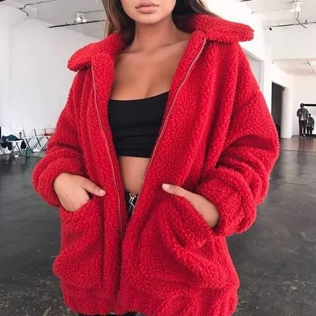 Oversized Faux Fur Teddy Bear Sherpa Coat