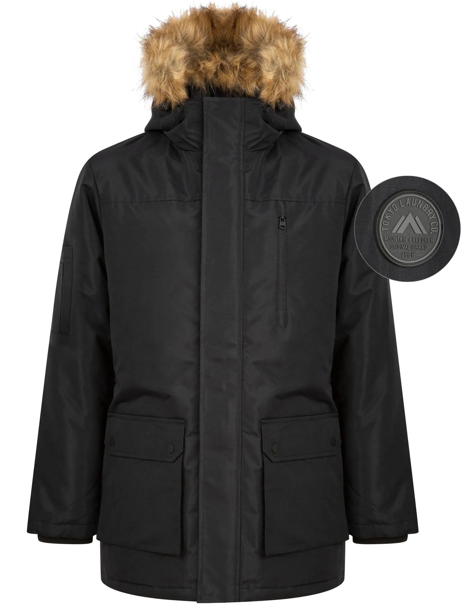 Pahana Taslon Parka Coat with Faux Fur Trim Hood in Jet Black - Tokyo Laundry