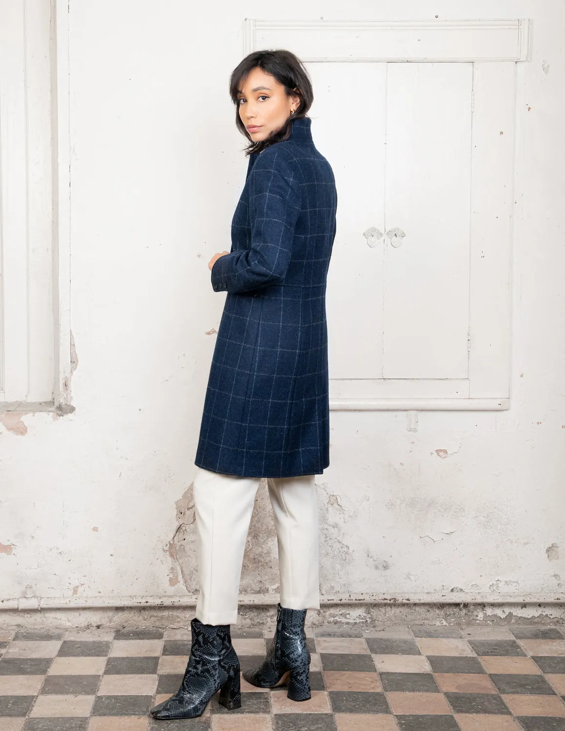 Pamela Tweed Coat - Navy Check