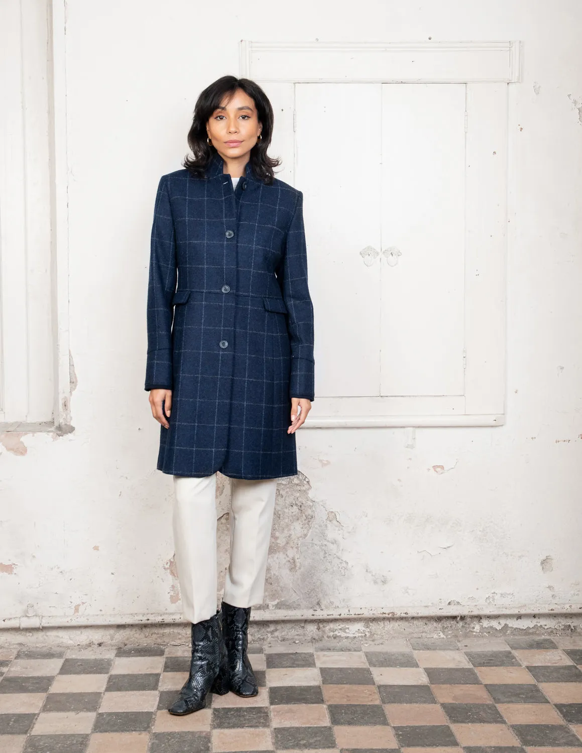 Pamela Tweed Coat - Navy Check