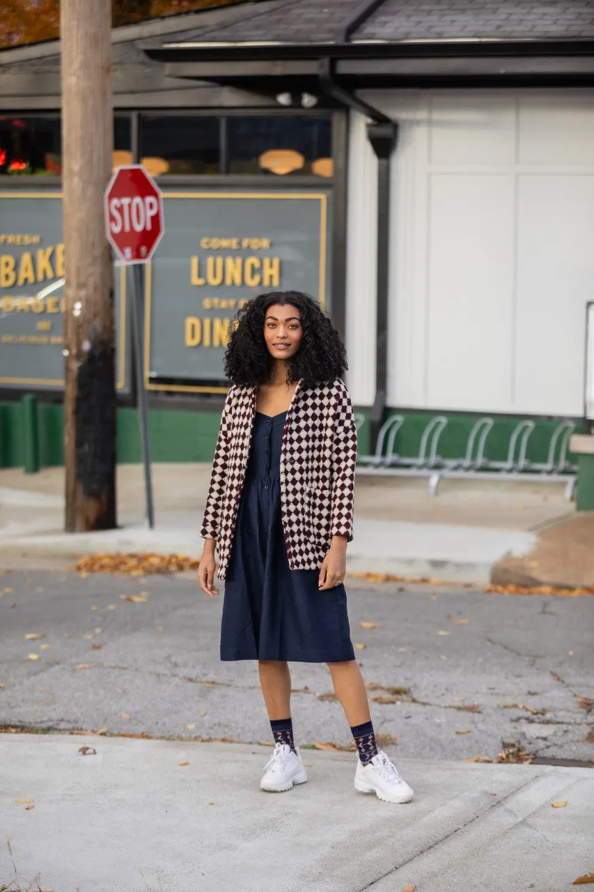 Portuguese Wool Pieper Coat in Grey Houndstooth - L Left