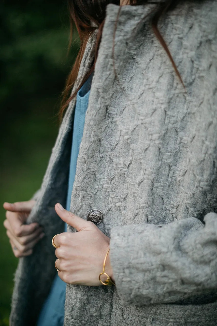 Portuguese Wool Pieper Coat in Grey Houndstooth - L Left