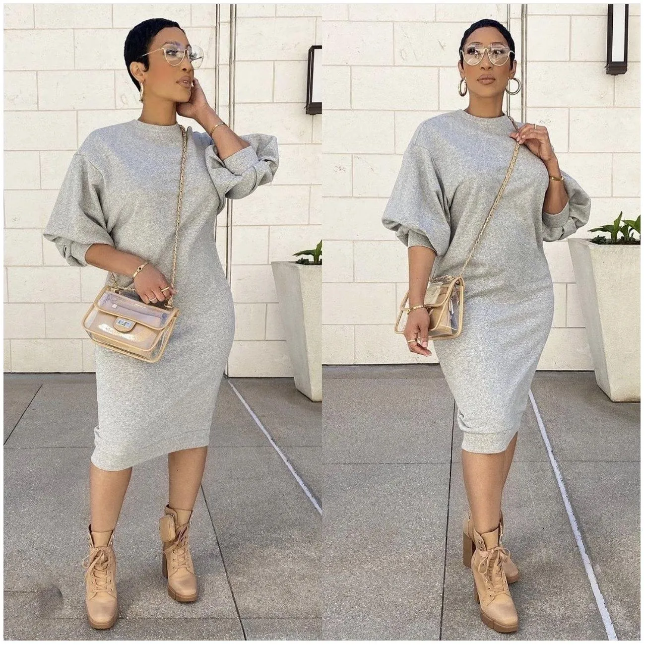 Puff Sleeve Sweater Dress 