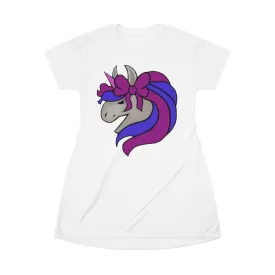 Purple Blue Unicorn Head All Over Print T-Shirt Dress