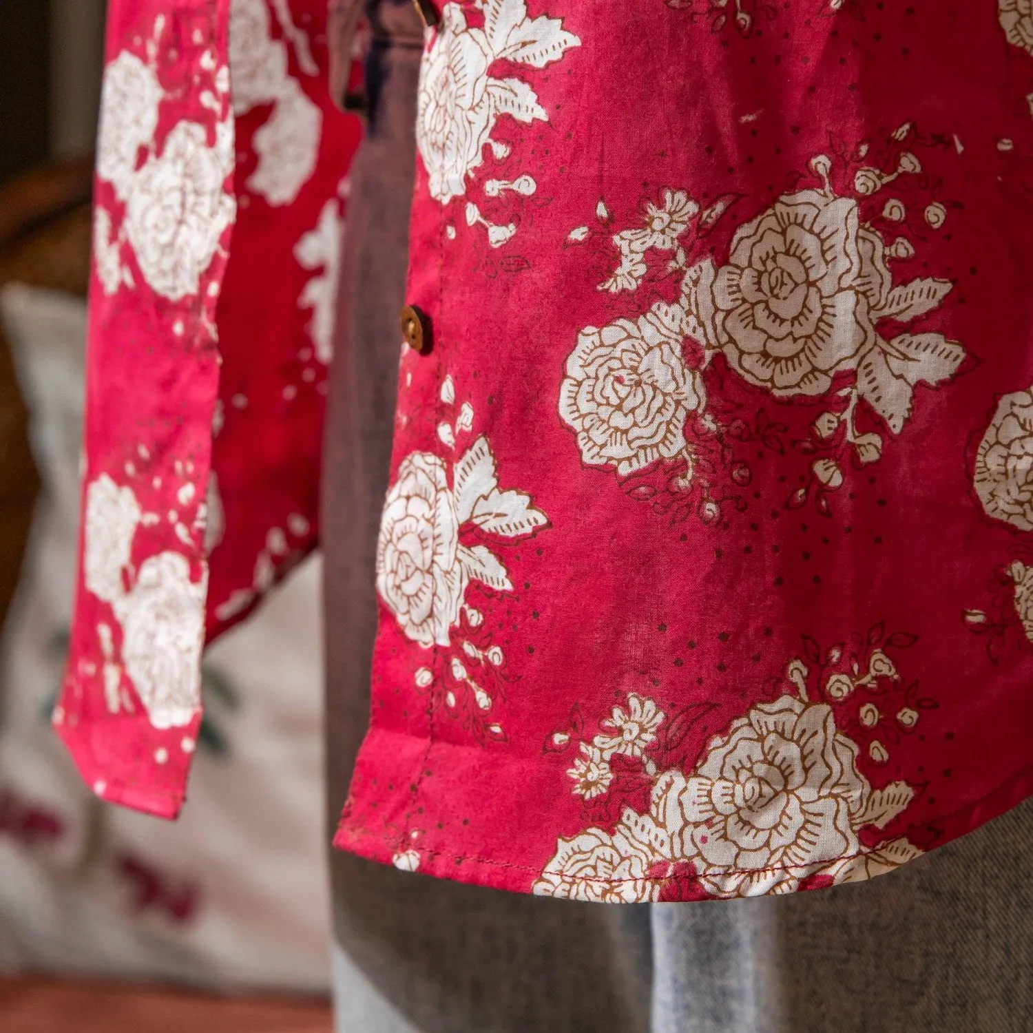 Rani Pink Kentish Rose Handblock Printed Shirt