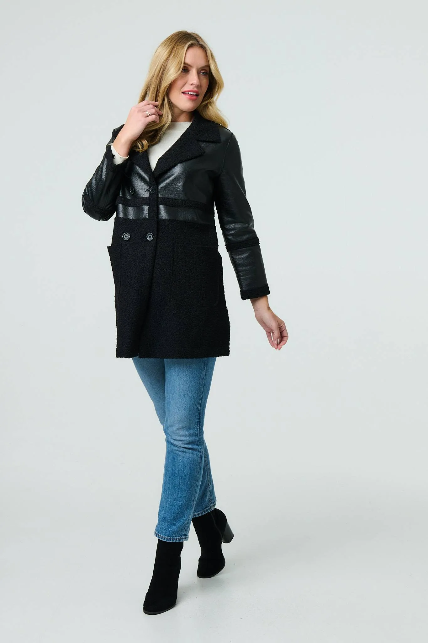 Reversible Faux Leather Teddy Coat