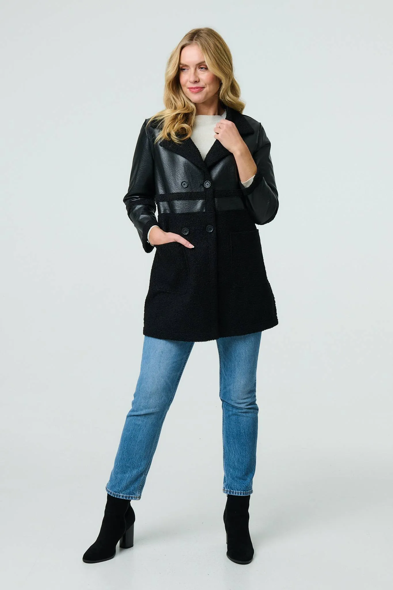 Reversible Faux Leather Teddy Coat