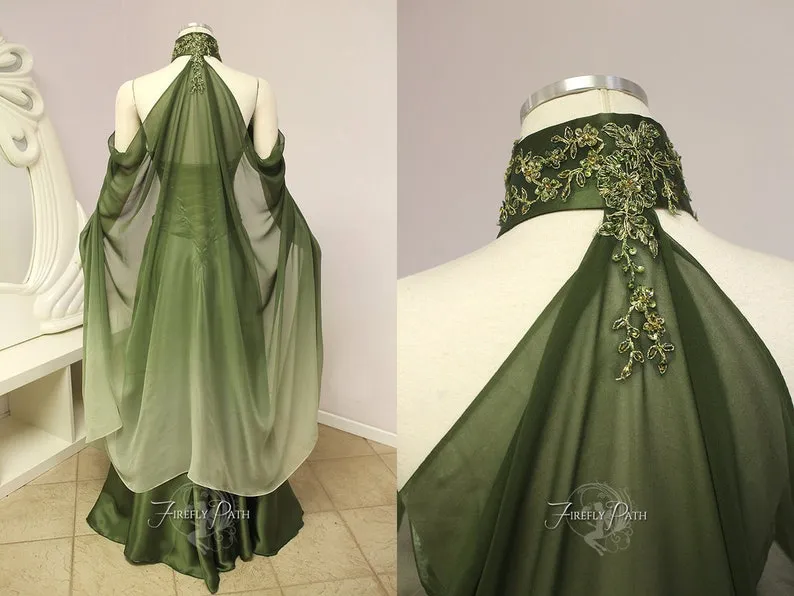 Sage Green Ombre Silk Elven Cape 100% Silk