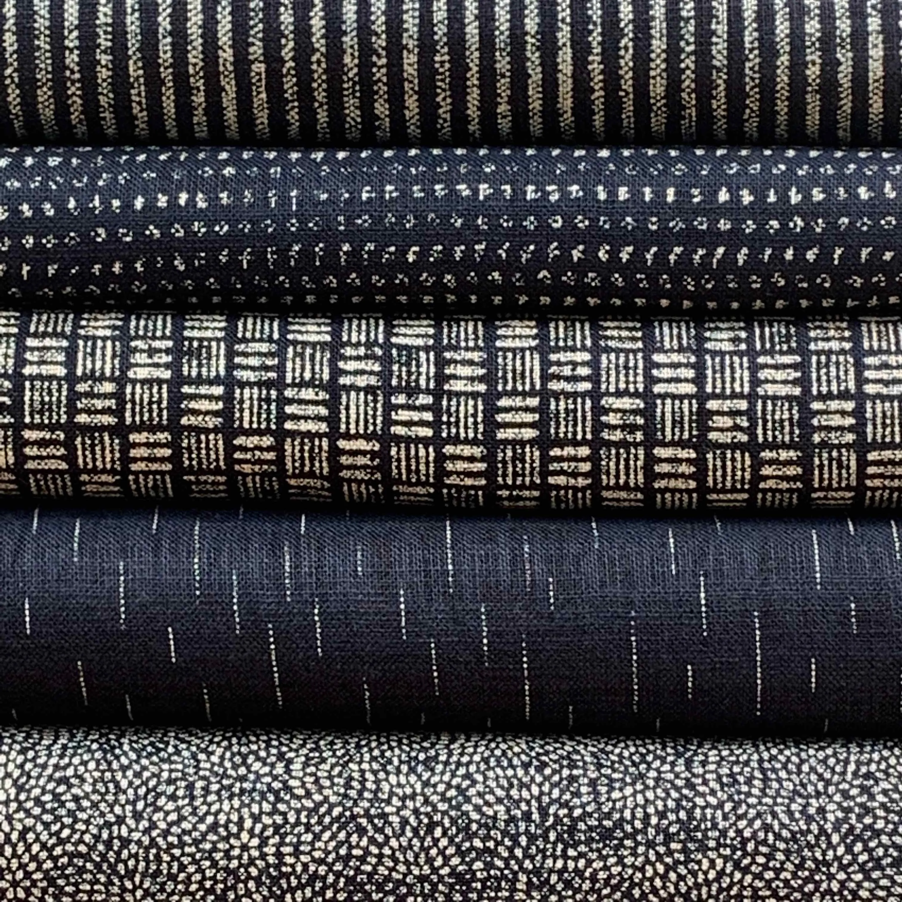 SEVENBERRY • Rustic Indigo Cotton Fabric • Geo Lines