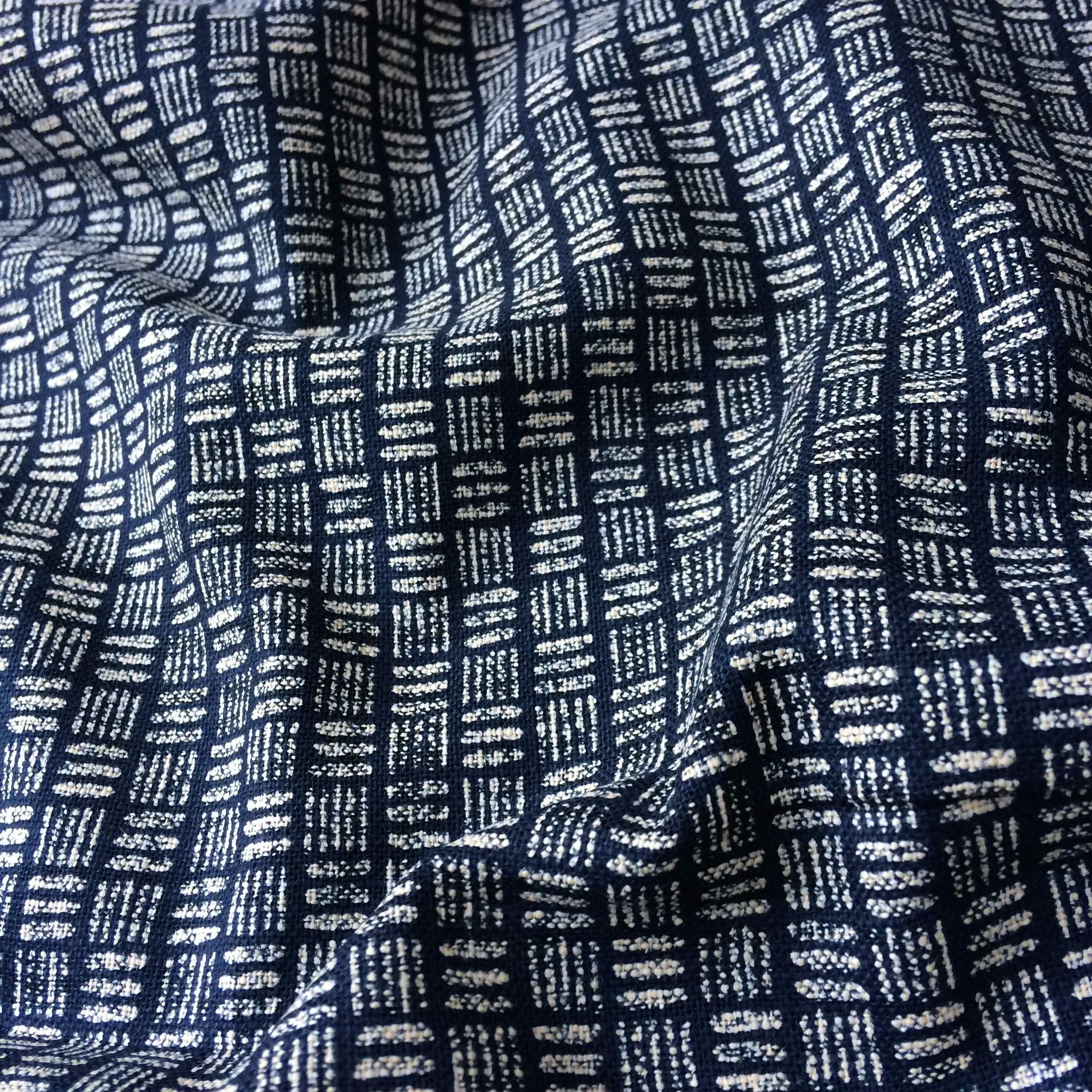 SEVENBERRY • Rustic Indigo Cotton Fabric • Geo Lines