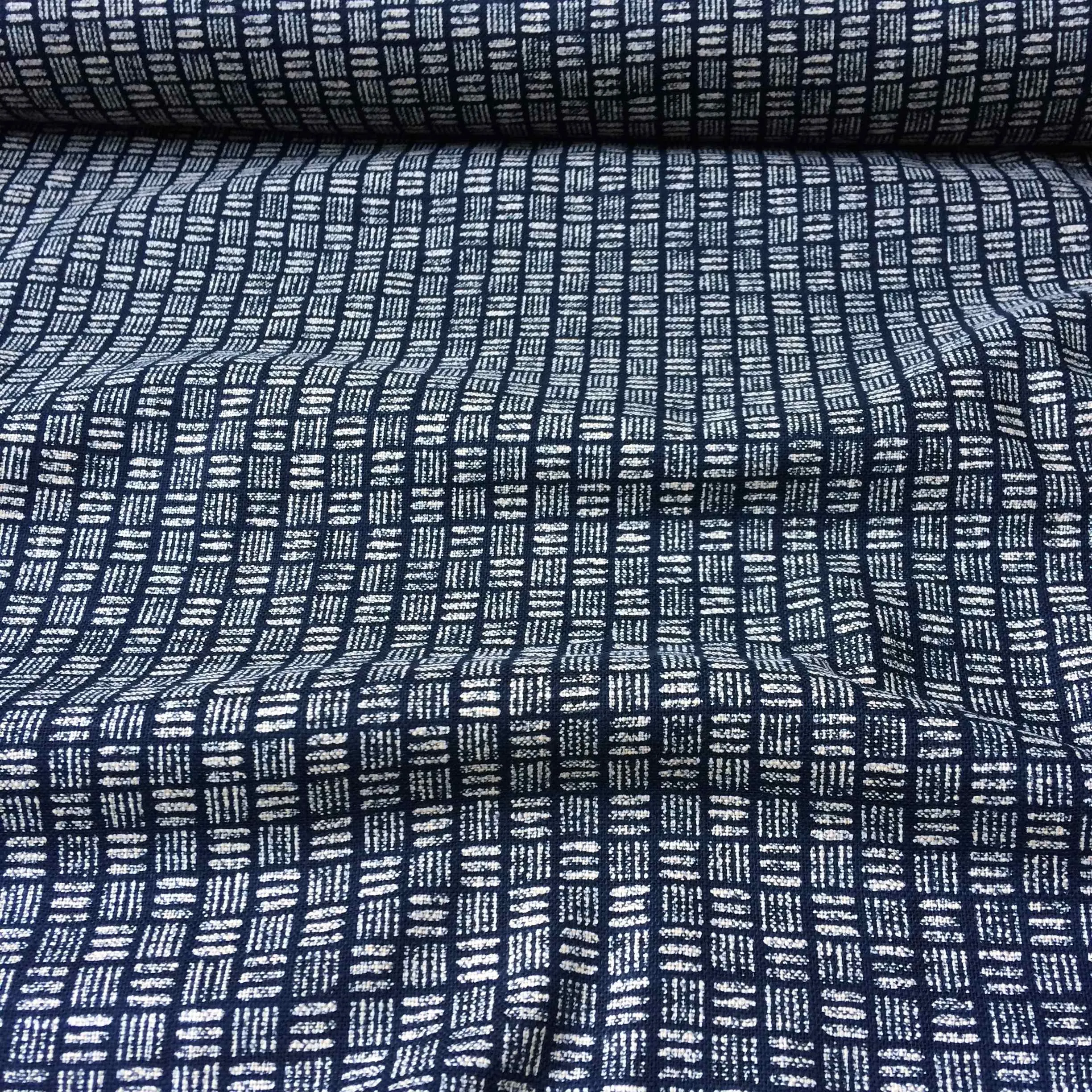 SEVENBERRY • Rustic Indigo Cotton Fabric • Geo Lines